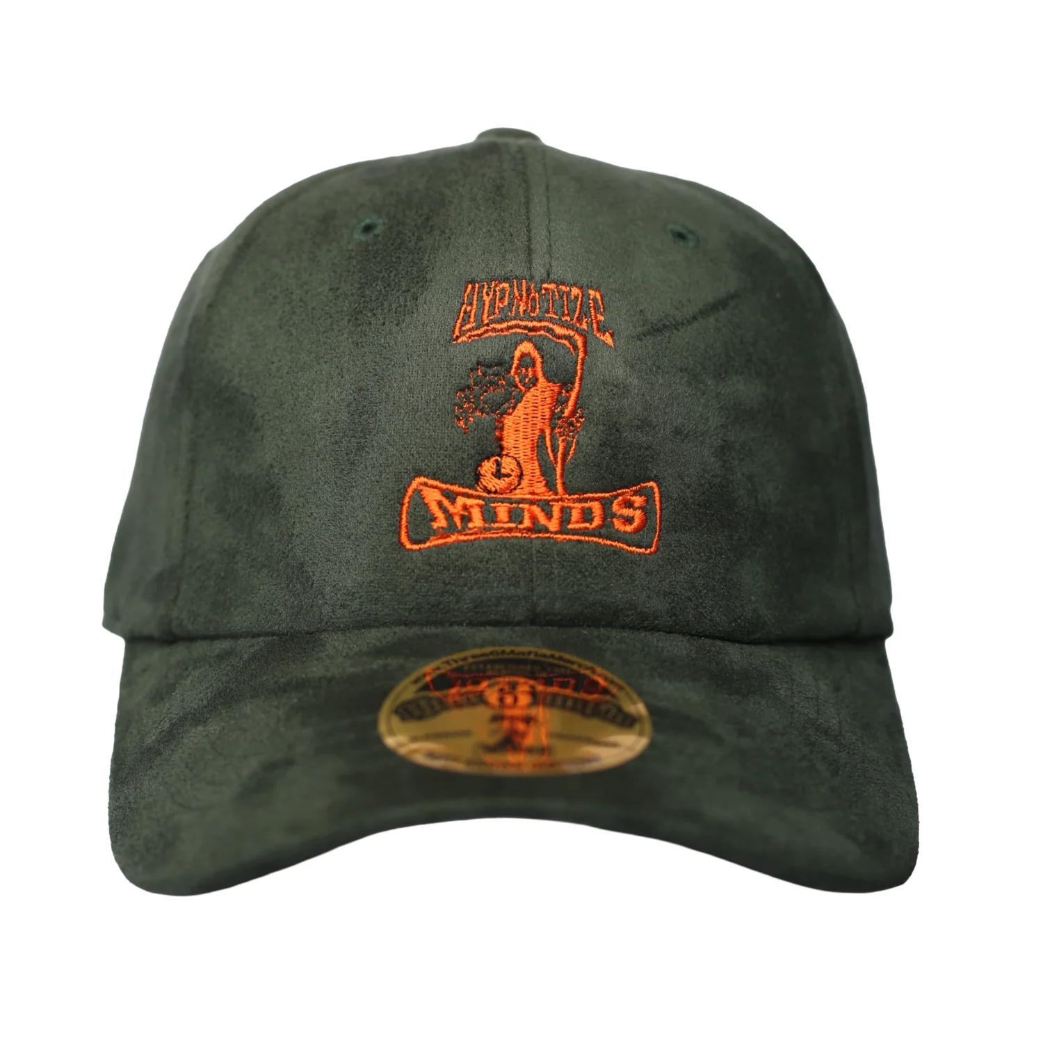 Dad Hat "Hypnotize Minds" Green Suede w/ Orange Embroidery - Image 3
