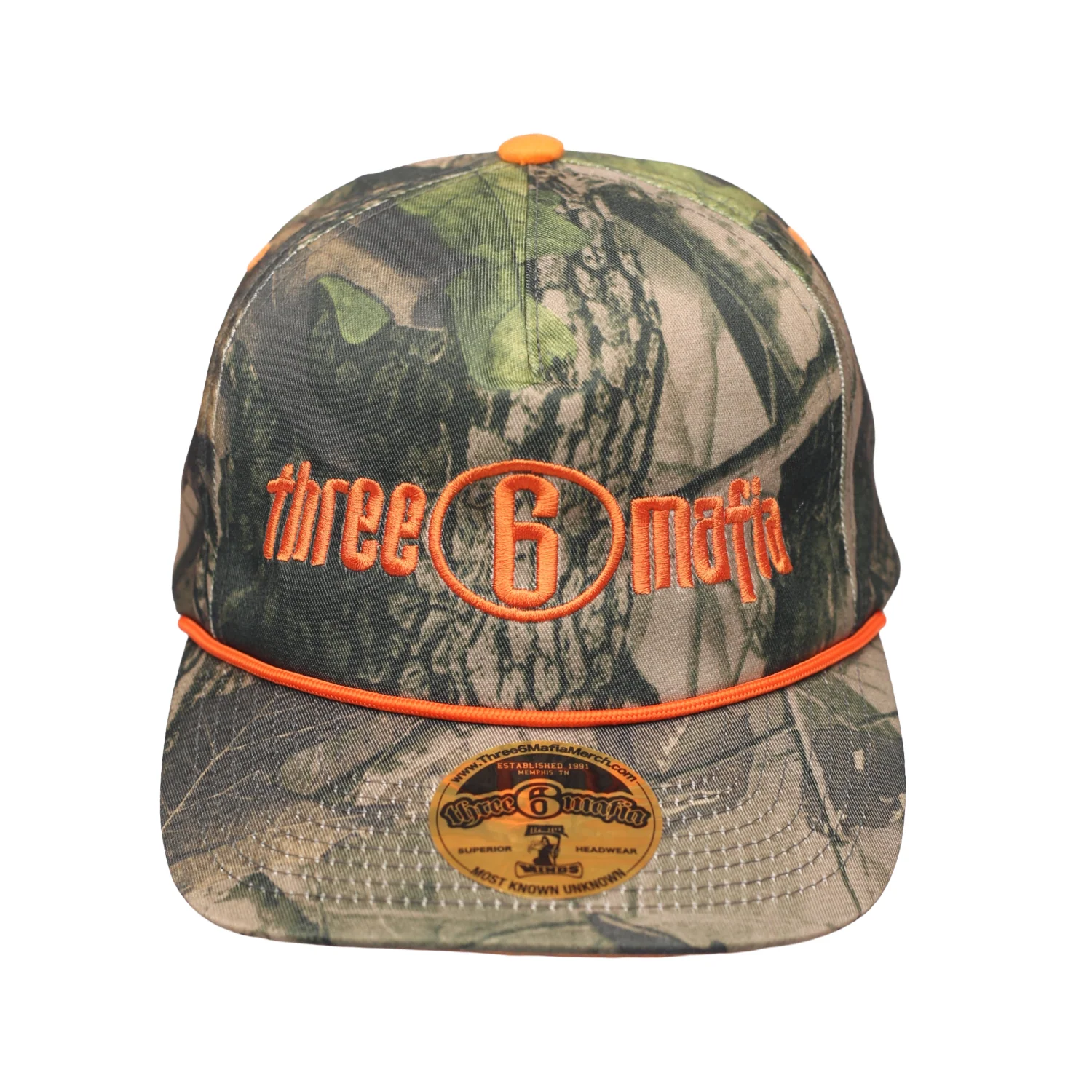 Snapback "Three 6 Mafia Orange Logo" Tree Camo - Image 5